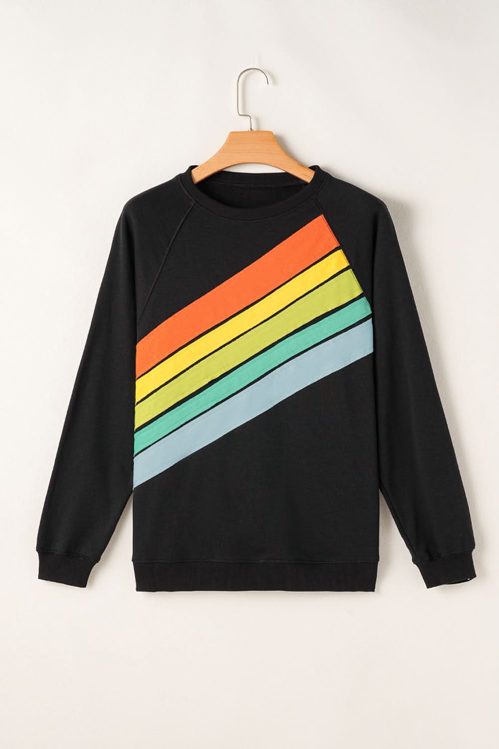 Black Rainbow Colorblock Striped Pullover Sweatshirt - Love Salve